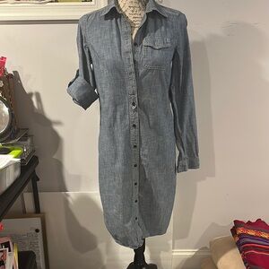 Lands' End Denim Long Sleeve Buttoned Shirt Dress